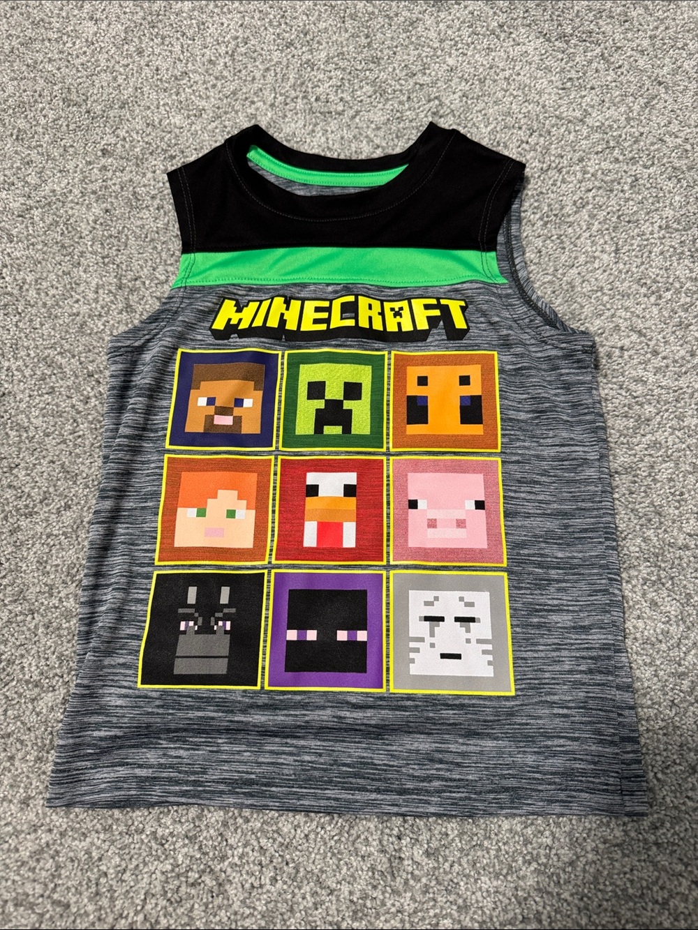 jumping beans Gray Heather Minecraft Character Tank with Green Trim